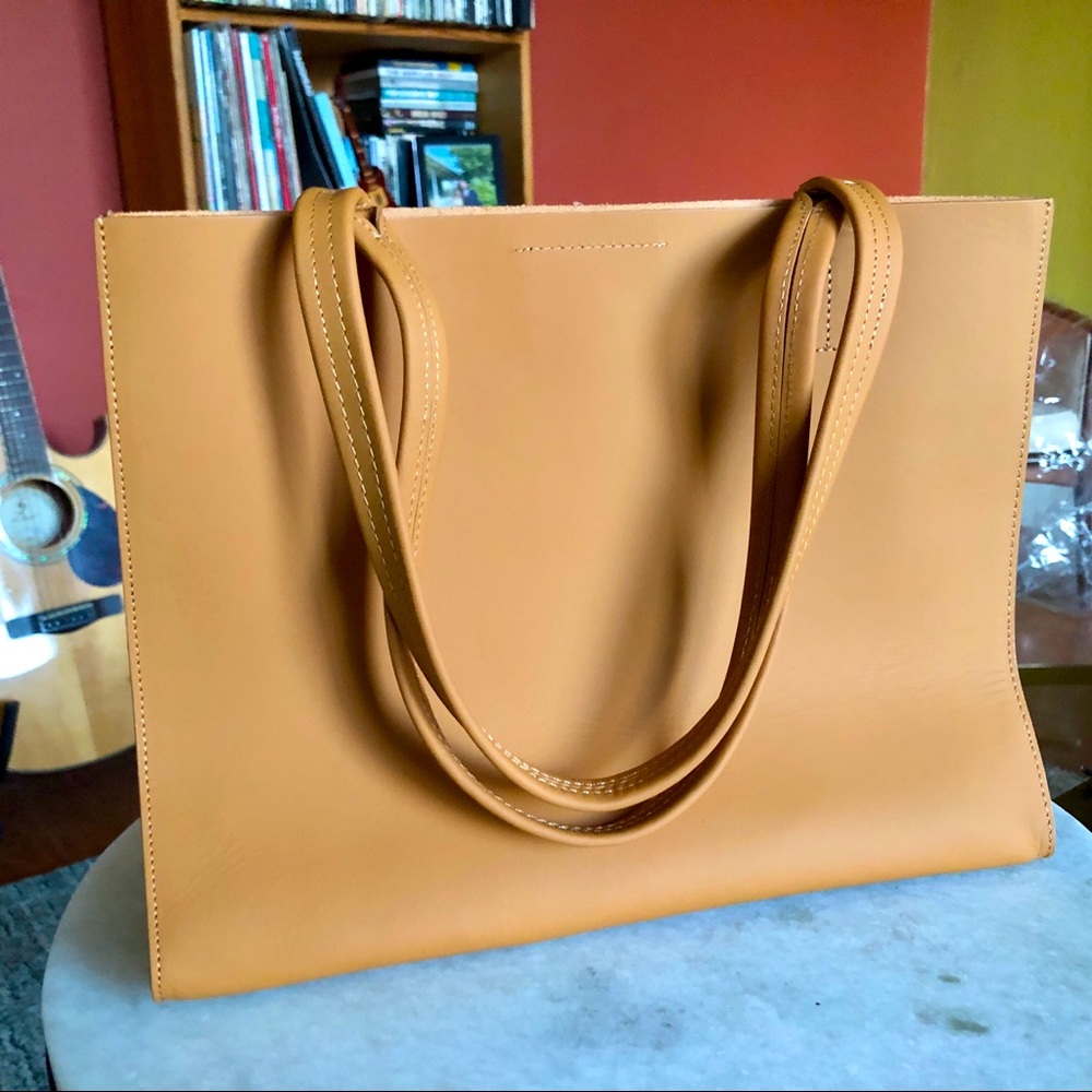 Minor History News Leather Tote Bag in Tan